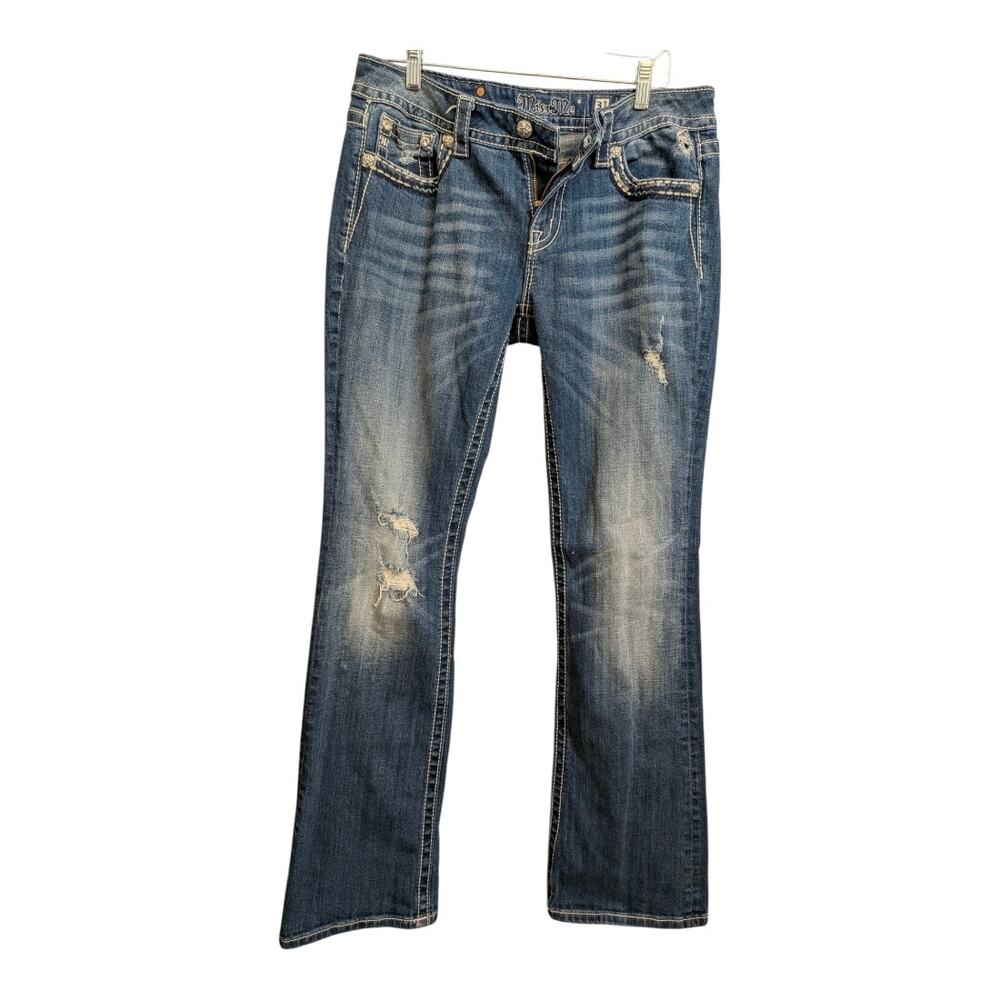 Miss Me Jeans Women’s 31 Signature Boot Cut Medium Wash Rhinestone Stud Pocket - Picture 3 of 8